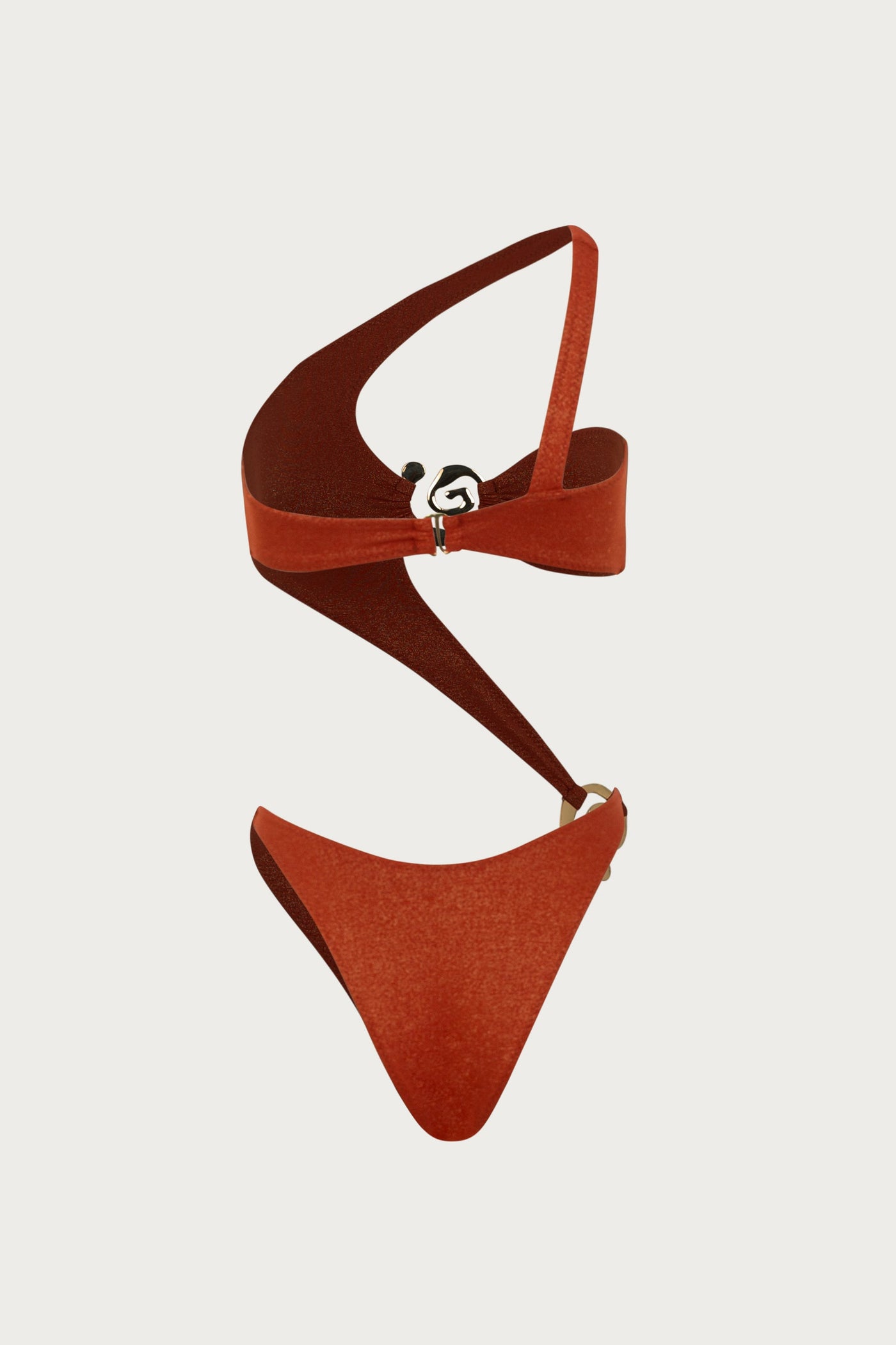 Maillot Une Pièce Spiral Asymétrique – Rust Shimmer Brillant, Bretelle Unique & Coupe Sculptante Élégante