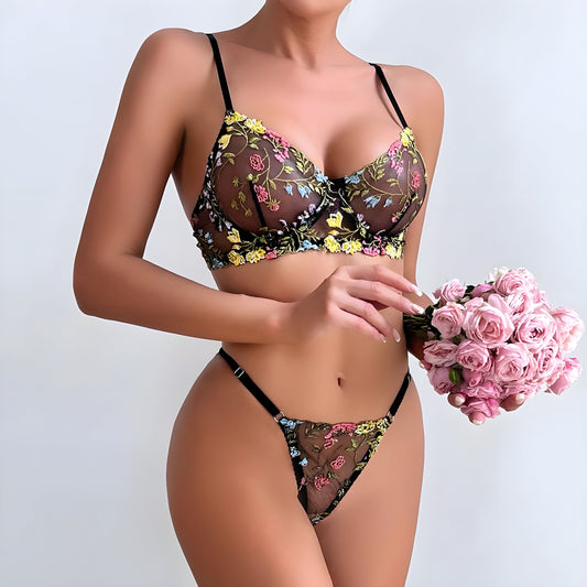 Beate™ – Ensemble de Lingerie Séduisant aux Fleurs Brodées Colorées