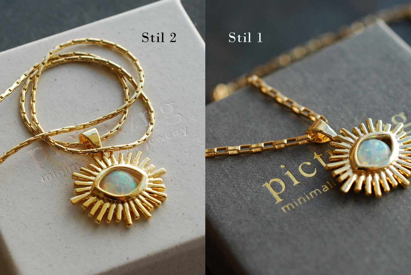 Collier HELIOS Porte-Bonheur Œil Protecteur – Pendentif en Verre Imitation Opale